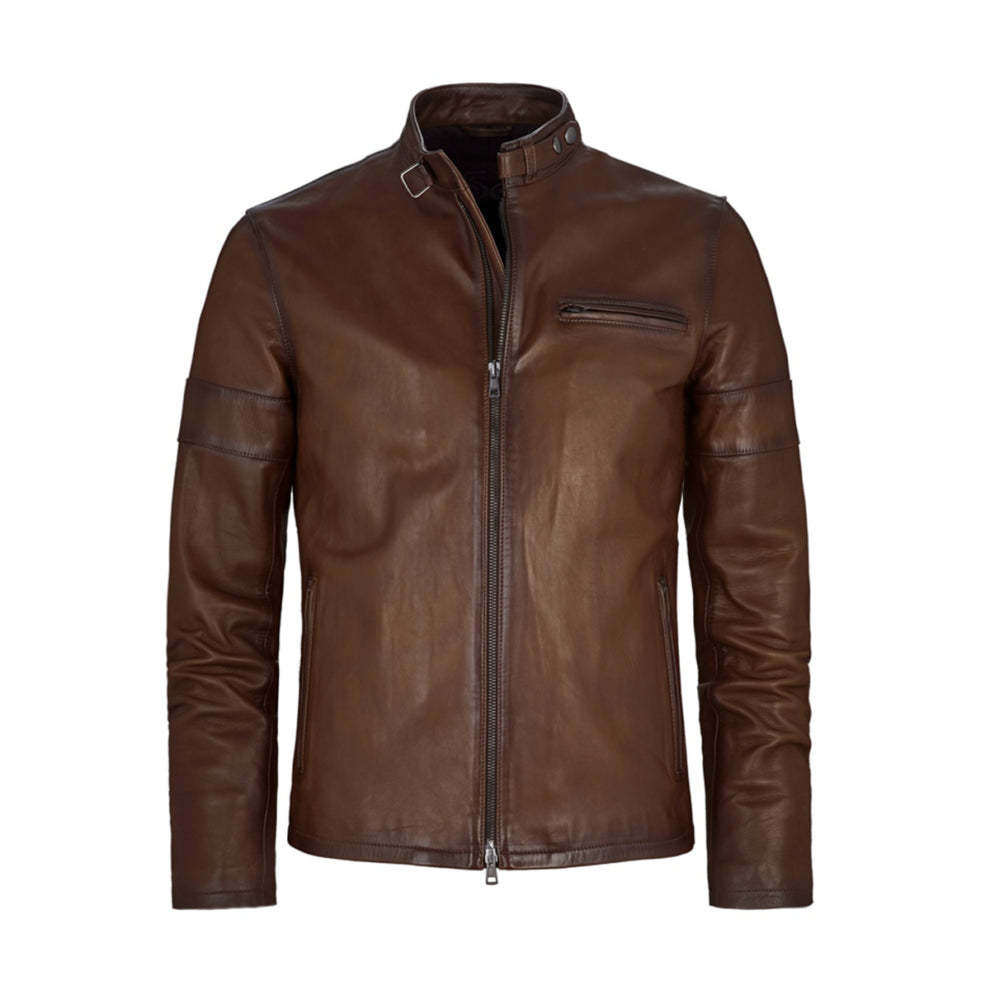 Brown Biker Style Genuine Leather Jacket