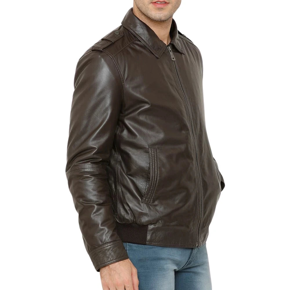 Classic Brown Bomber Leather Jacket