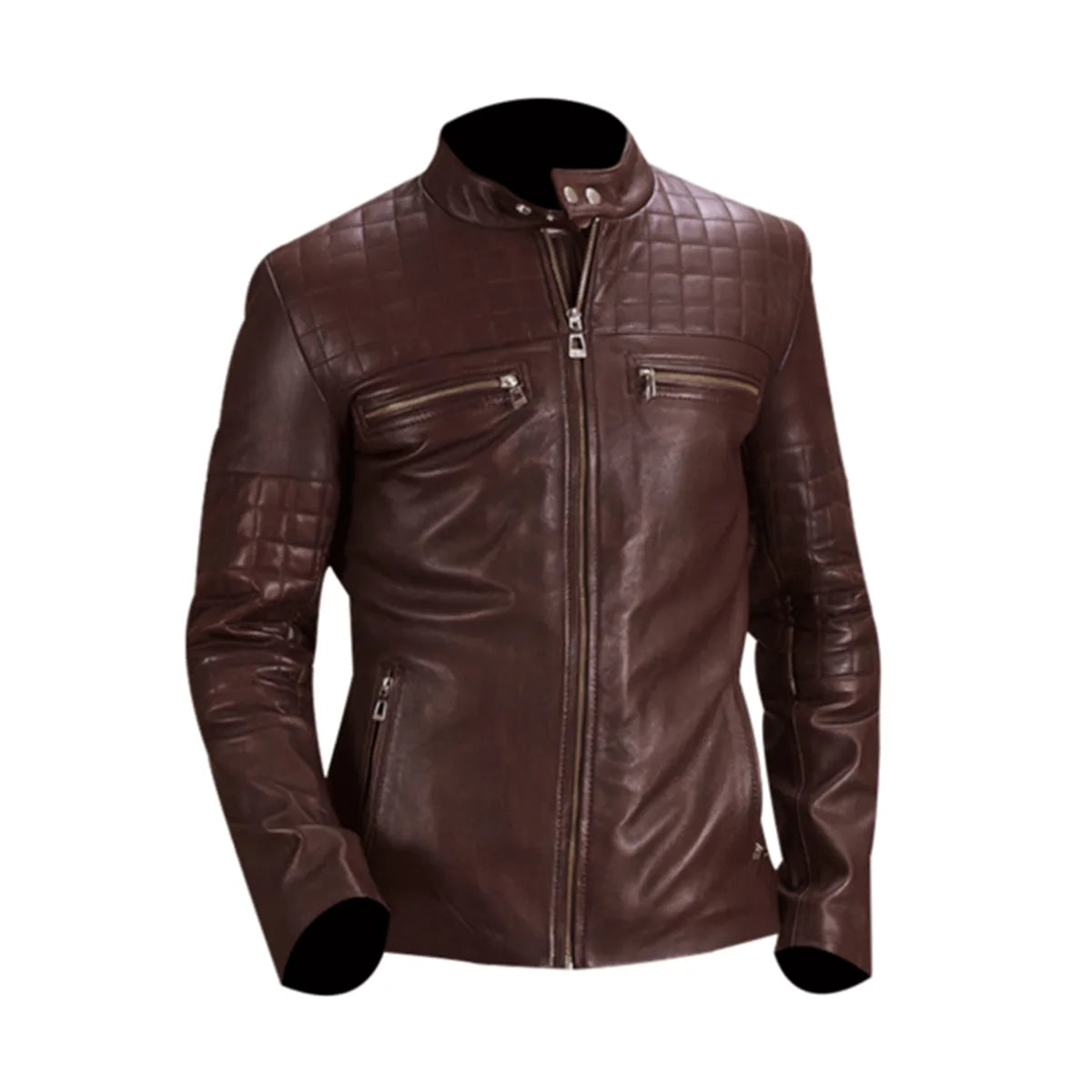 Quilted Maroon Leather Biker Jacket