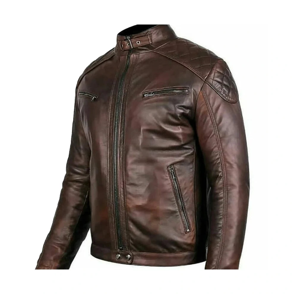 Chocolate Brown Quilted Biker Leather Jacket