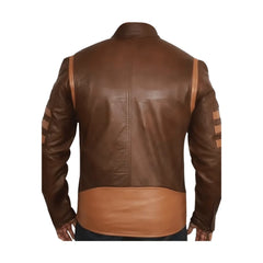 Brown Retro Striped Real Leather Jacket