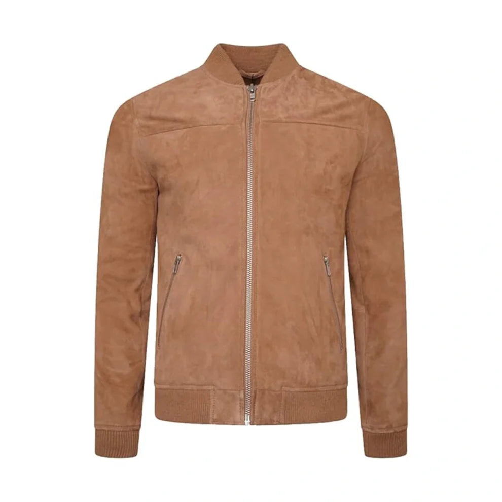 Brown Suede Leather Bomber Jacket