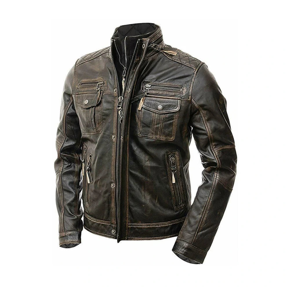 Biker Vintage Motorcycle Distressed Retro Rider Leather Jacket