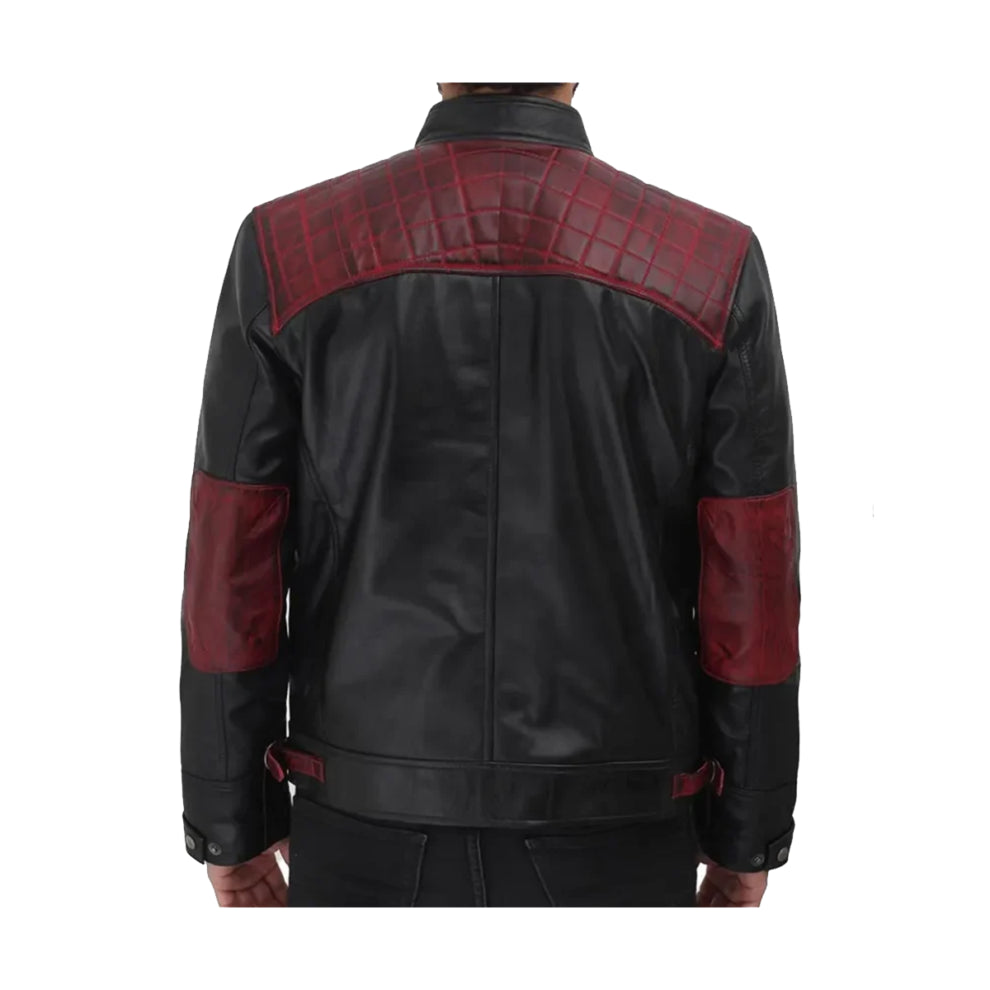 Black and Maroon Cafe Racer Leather Jacket