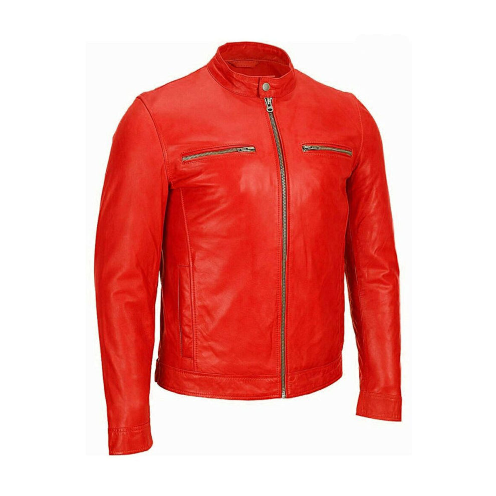 Cafe Racer Red Biker Leather Jacket