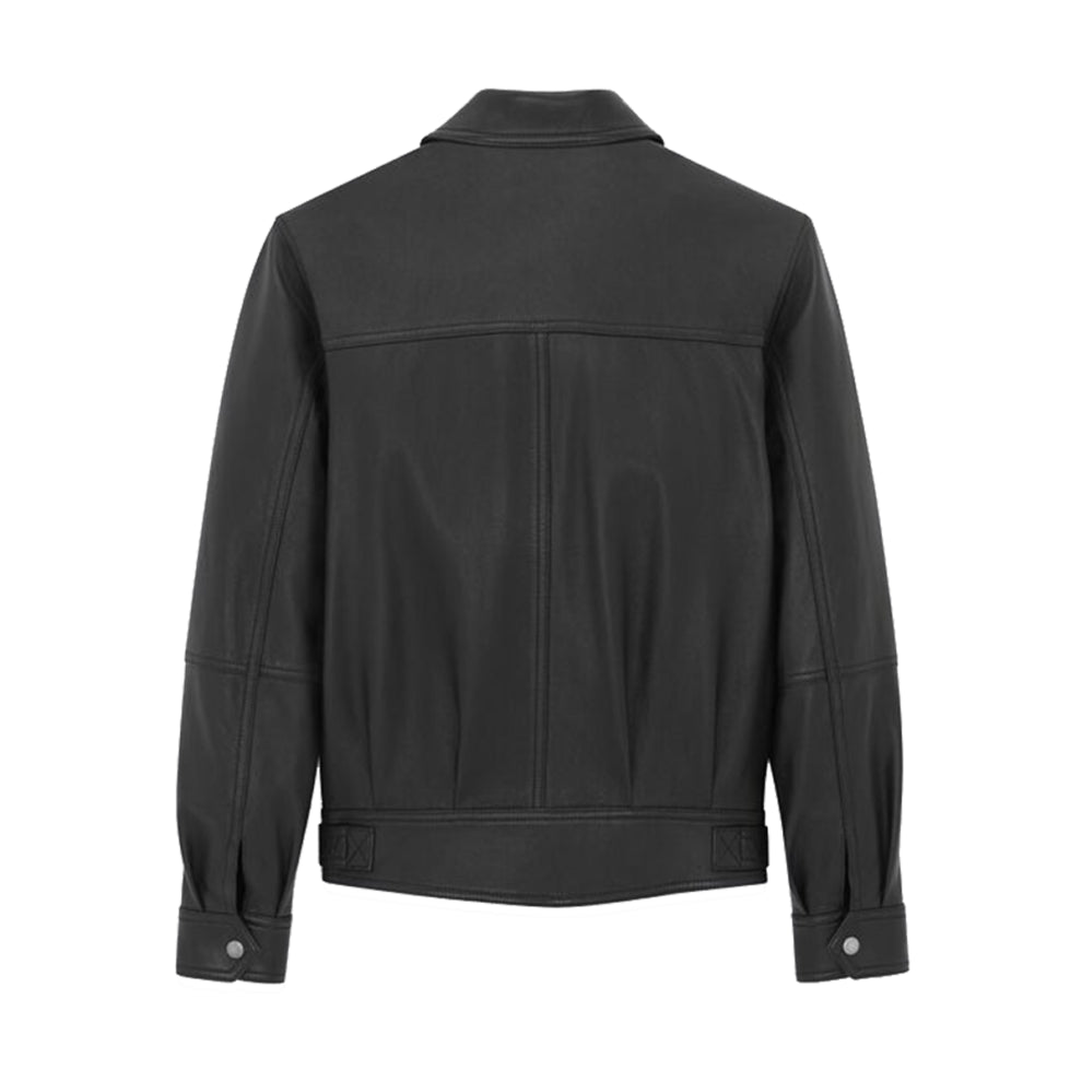 Black Casual Shirt Style Genuine Leather Jacket