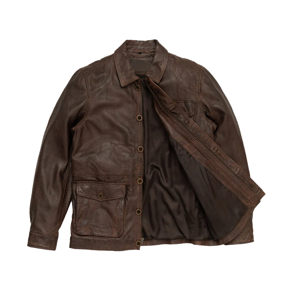 Chocolate Brown Trucker Style Leather Jacket