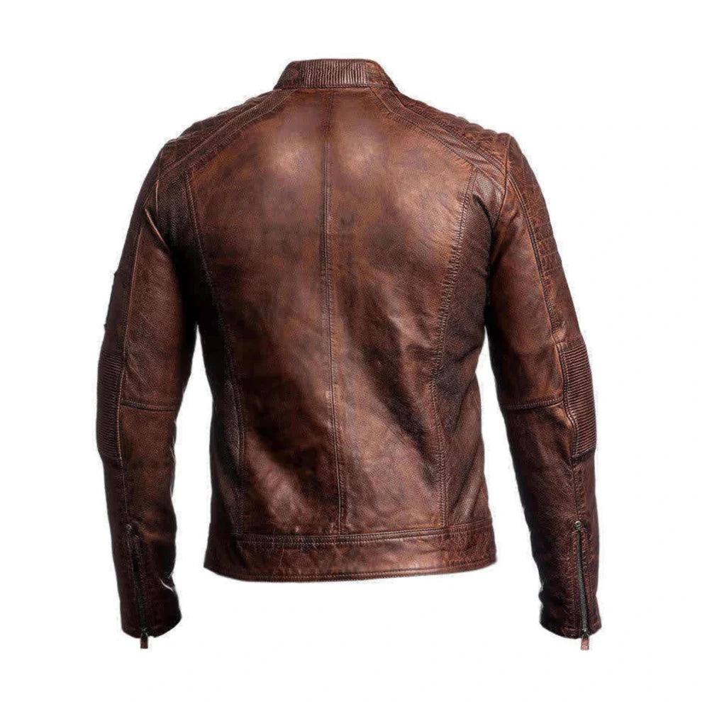 Vintage Biker Motorcycle Brown Cafe Racer Leather Jacket