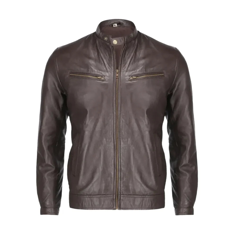 Dark Brown Biker Genuine Leather Jacket