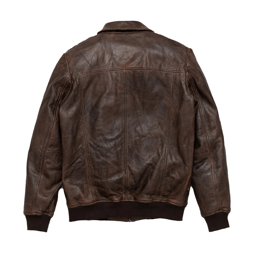 Dark Brown Shirt Style Bomber Leather Jacket