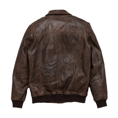 Dark Brown Shirt Style Bomber Leather Jacket