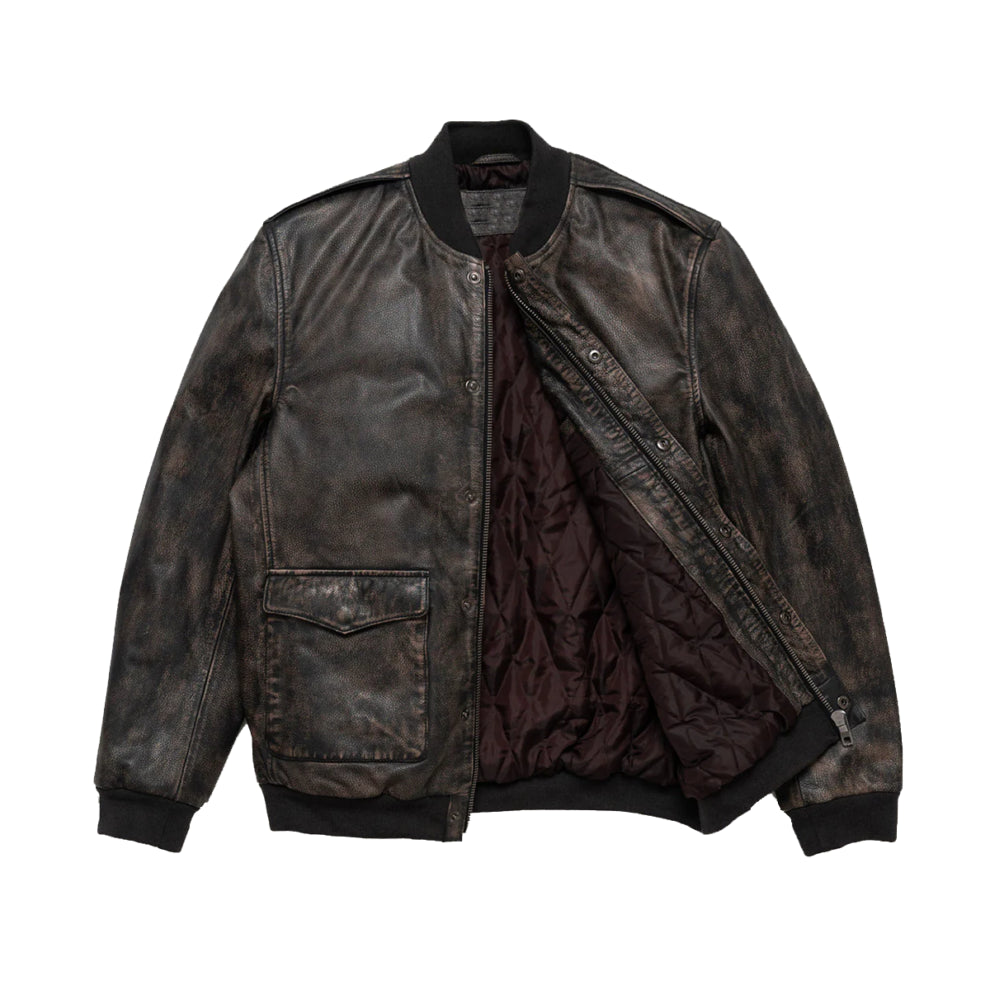 Cognac Dark Brown Bomber Leather Jacket