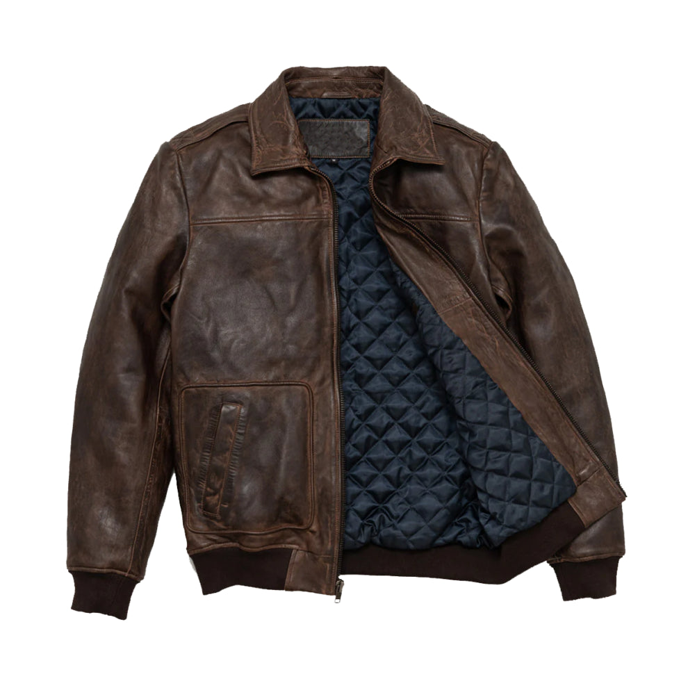 Dark Brown Shirt Style Bomber Leather Jacket