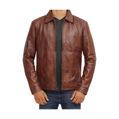 Open Hem Dark Brown Genuine Leather Jacket