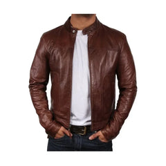 Brown Slim Fit Biker Real Leather Jacket