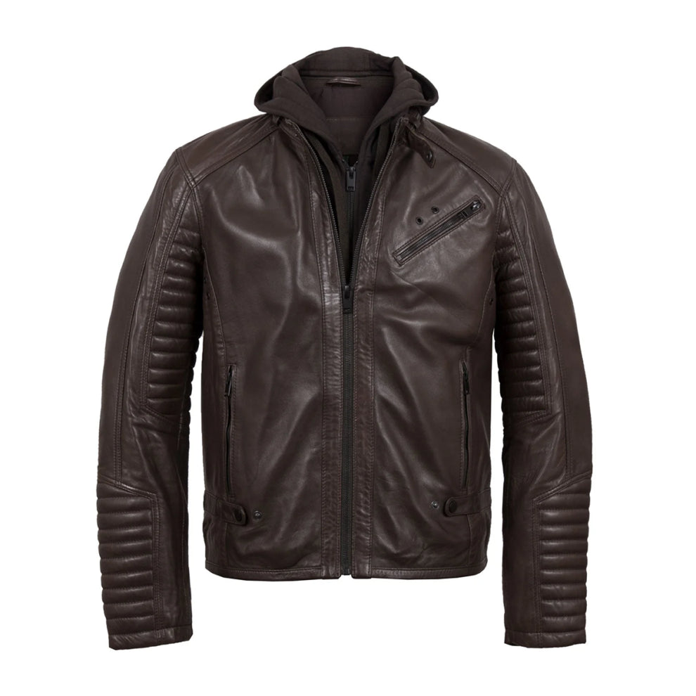 Dark Brown Padded Biker Leather Jacket