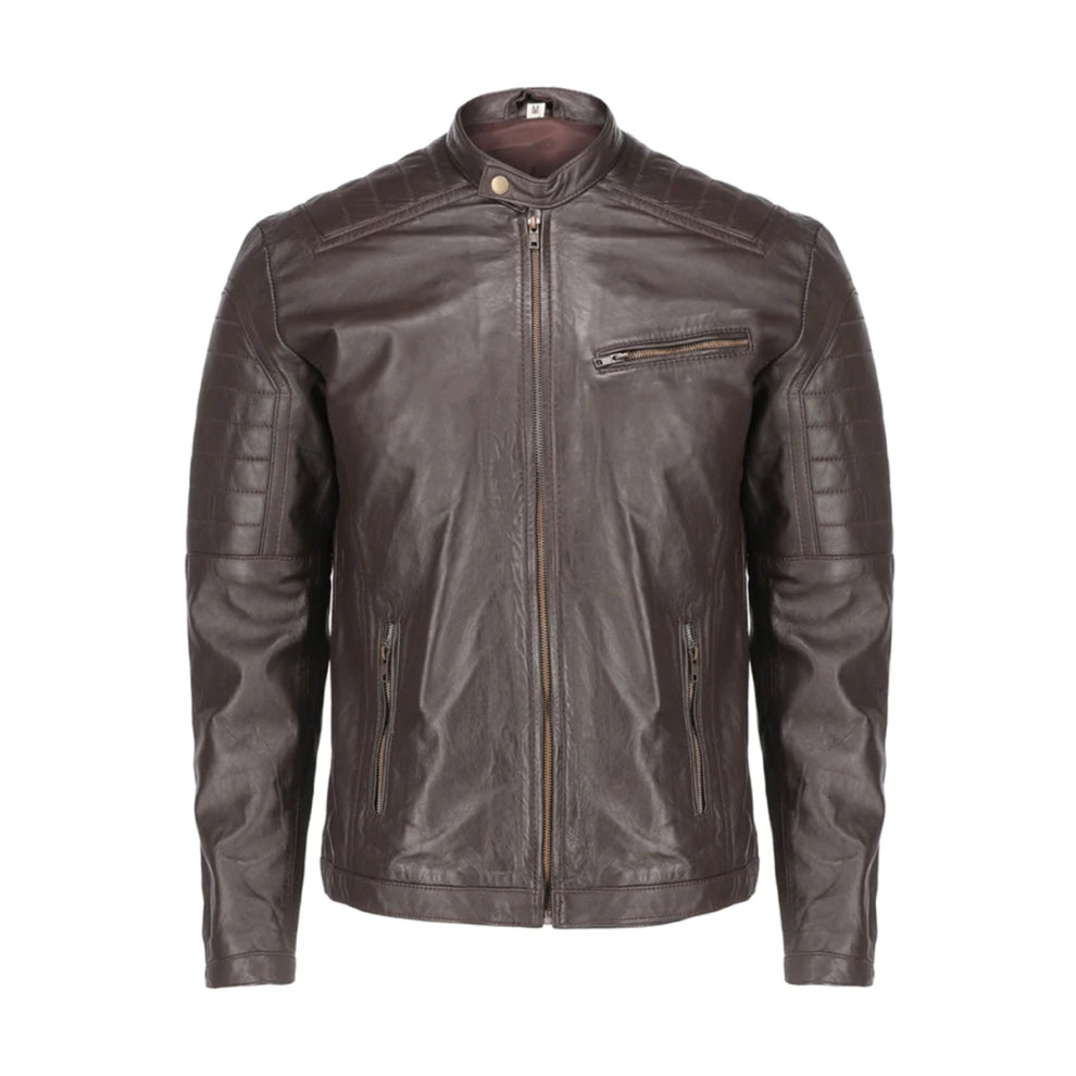 Dark Brown Quilted Biker Leather Jacket