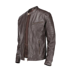 Dark Brown Quilted Biker Leather Jacket