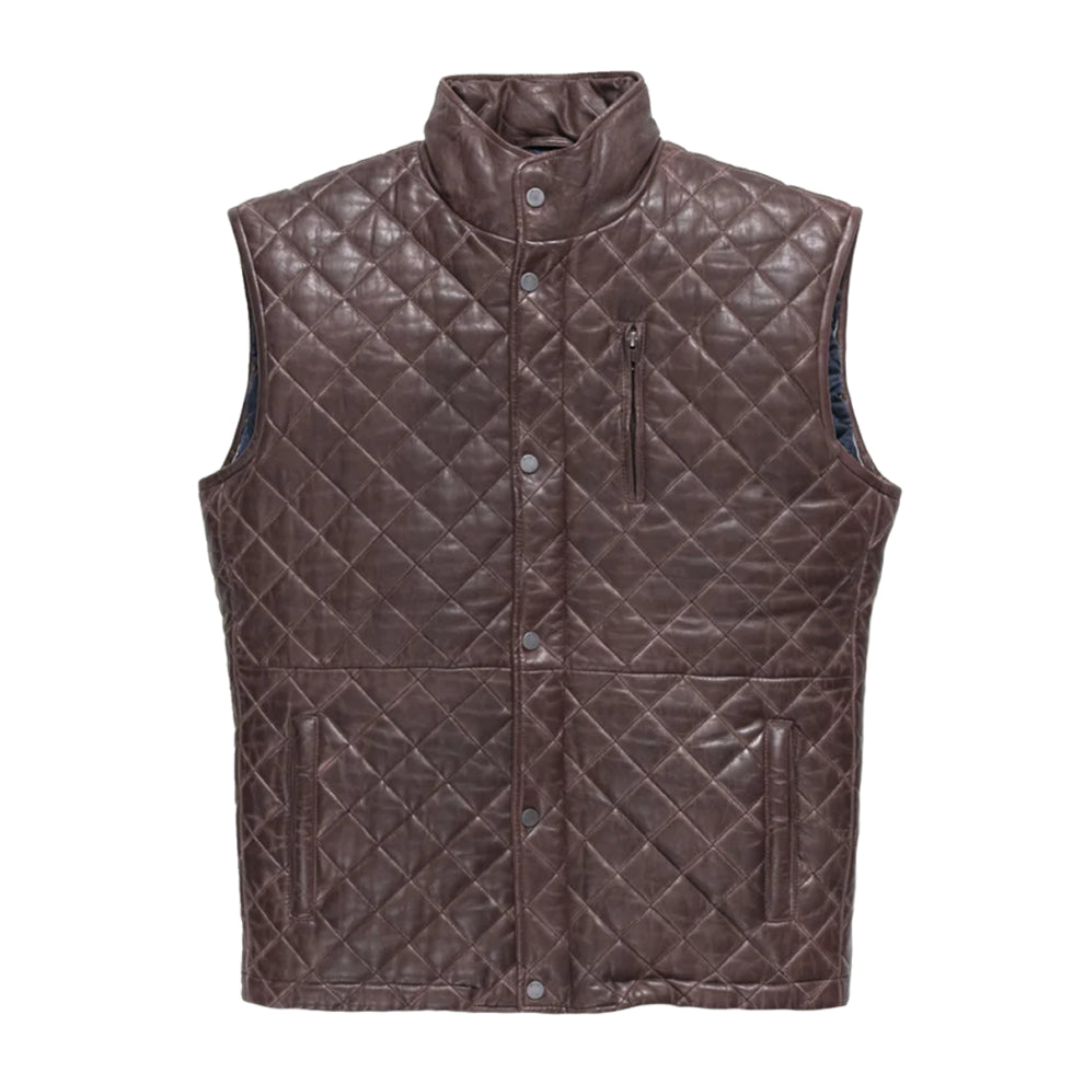 Dark Brown Quilted Genuine Leather Vest