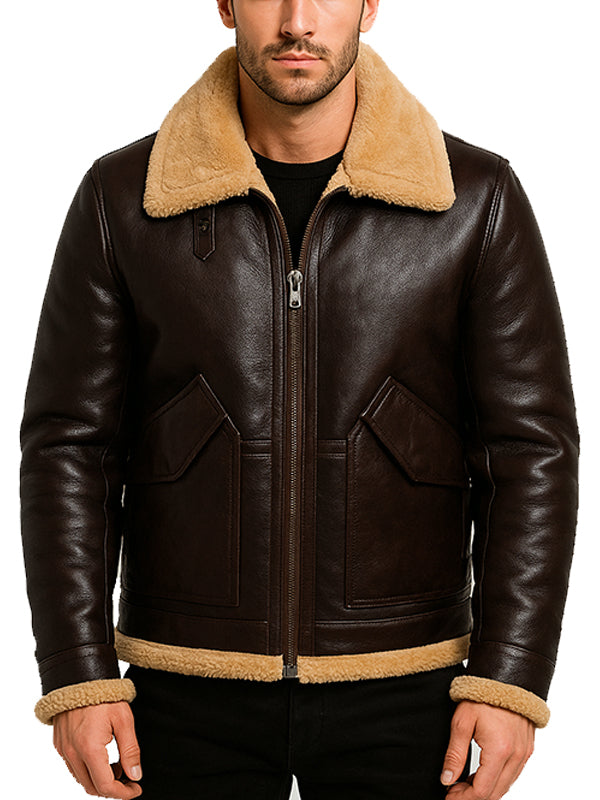 Mens Dark Brown Shearling Leather Jacket