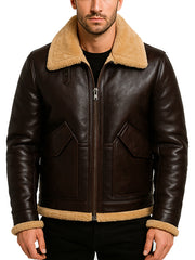 Mens Dark Brown Shearling Leather Jacket