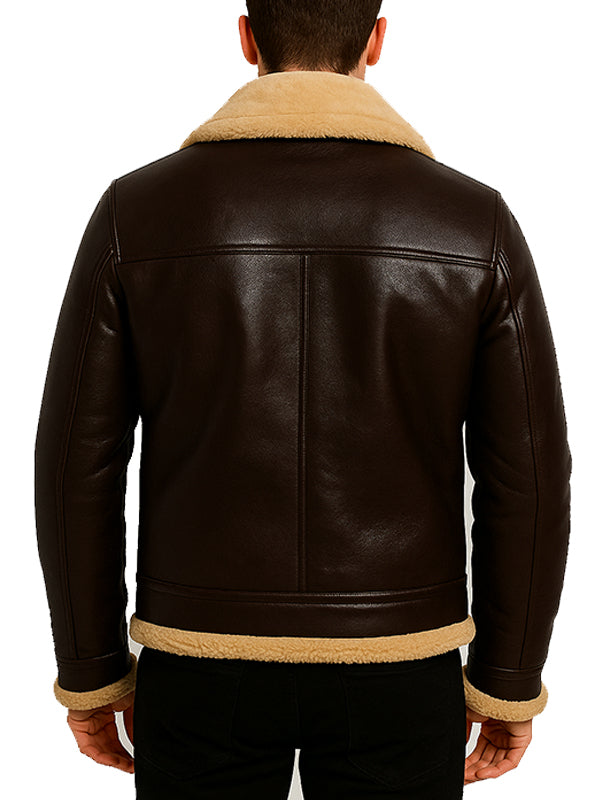 Mens Dark Brown Shearling Real Leather Jacket