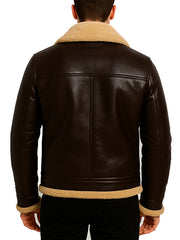 Mens Dark Brown Shearling Real Leather Jacket