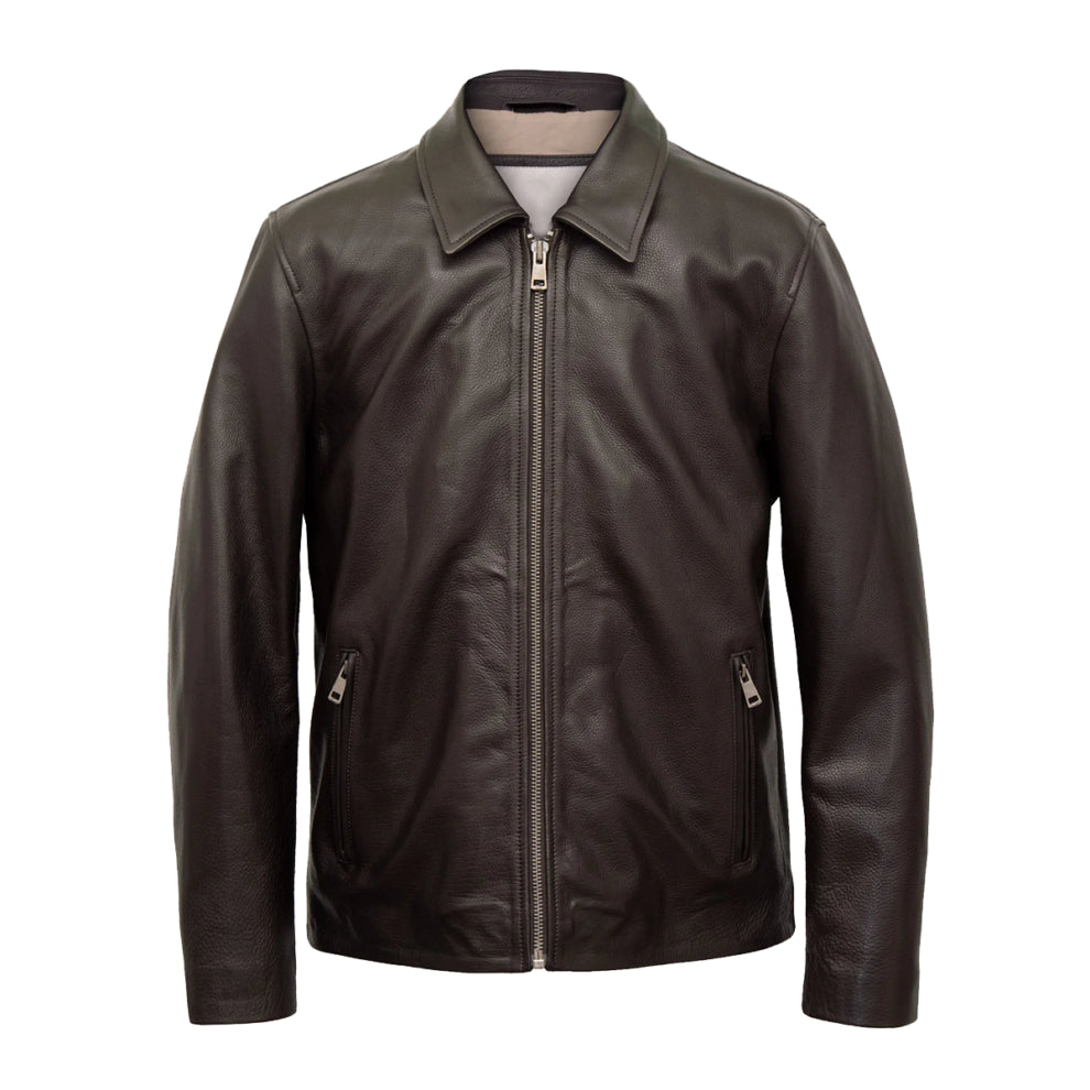 Shirt Style Dark Brown Genuine Leather Jacket