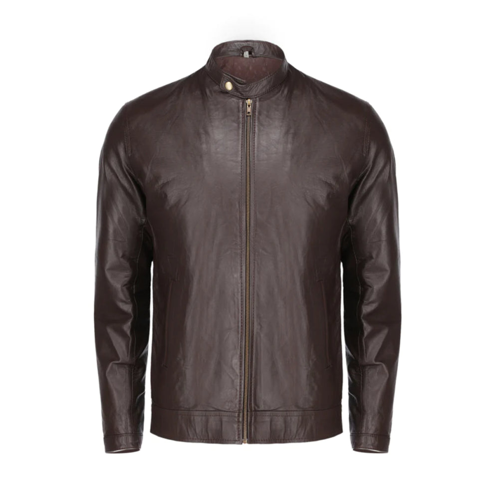 Dark Brown Slim Fit Genuine Leather Jacket