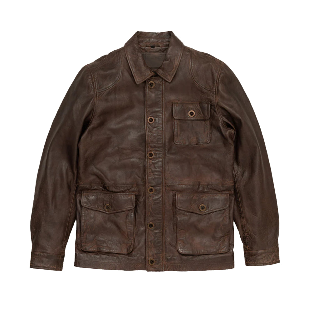 Chocolate Brown Trucker Style Leather Jacket