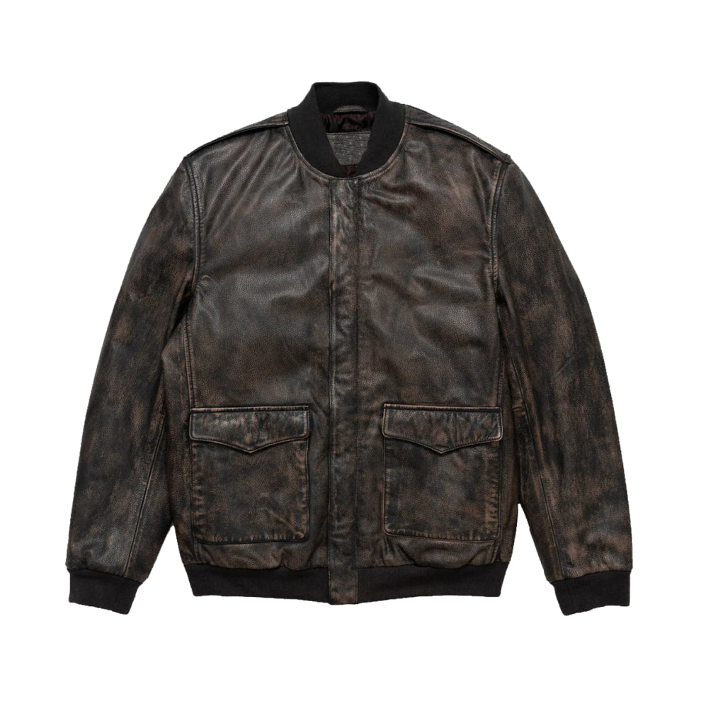 Cognac Dark Brown Bomber Leather Jacket