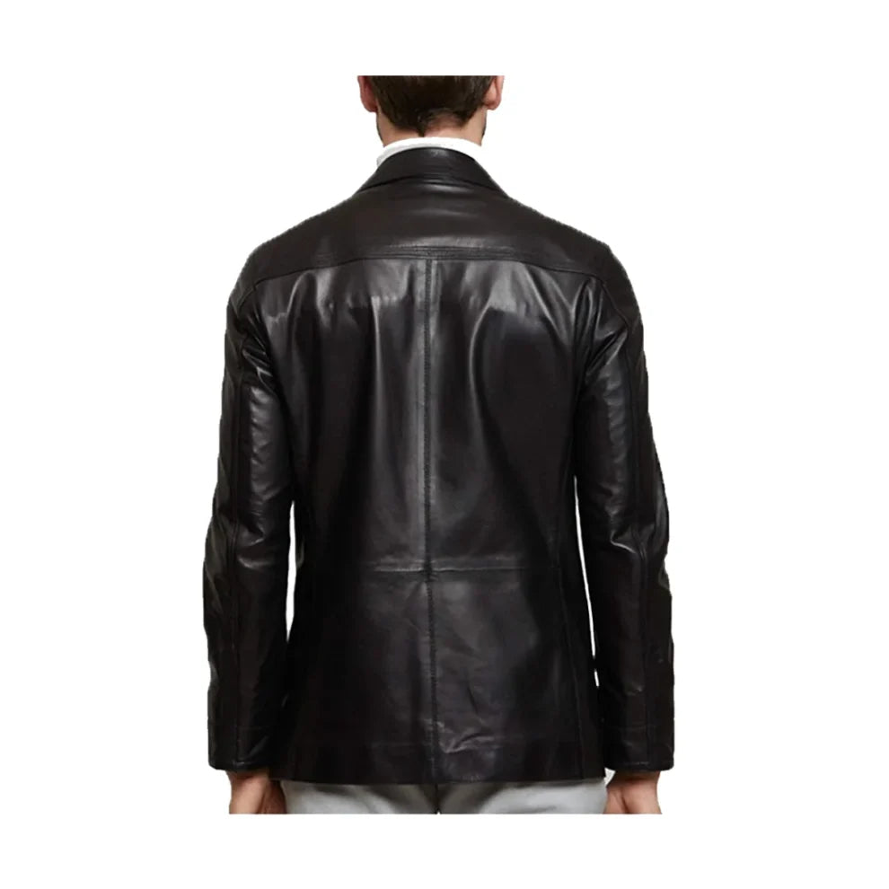 Daron Black Leather Slim-Fit Blazer