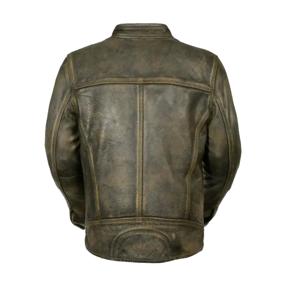 Vintage Biker Cafe Racer Leather Jacket