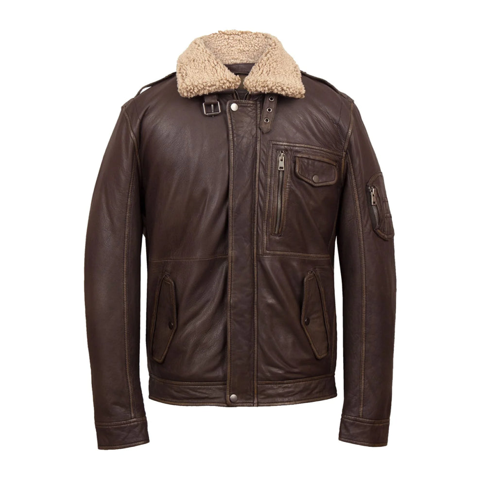 Shearling Distress Brown Leather Jacket