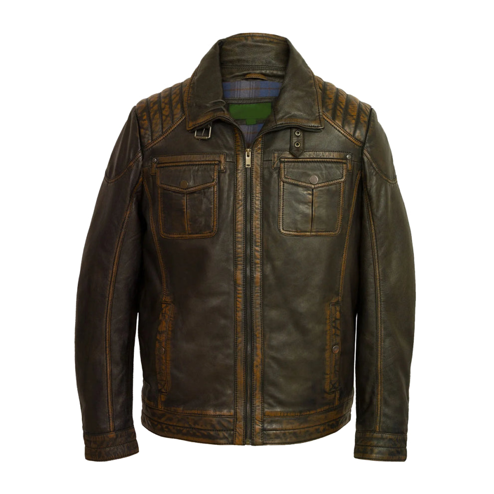 Distress Brown Trucker Genuine Leather Jacket