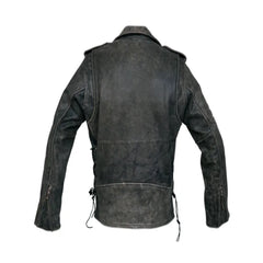 Distressed Leather Belted Biker Jacket