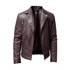 Elegant Brown Lapel Style Biker Leather Jacket