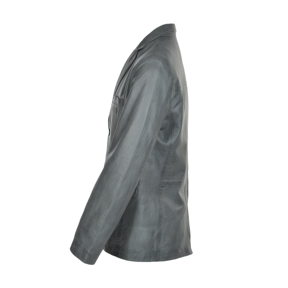 Grey Genuine Leather Blazer