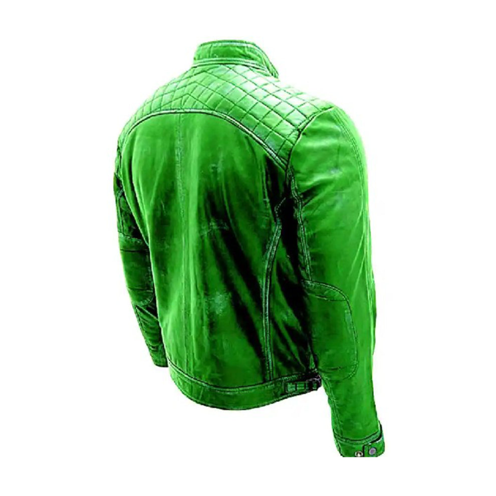 Green Cafe Racer Biker Genuine Leather Jacket