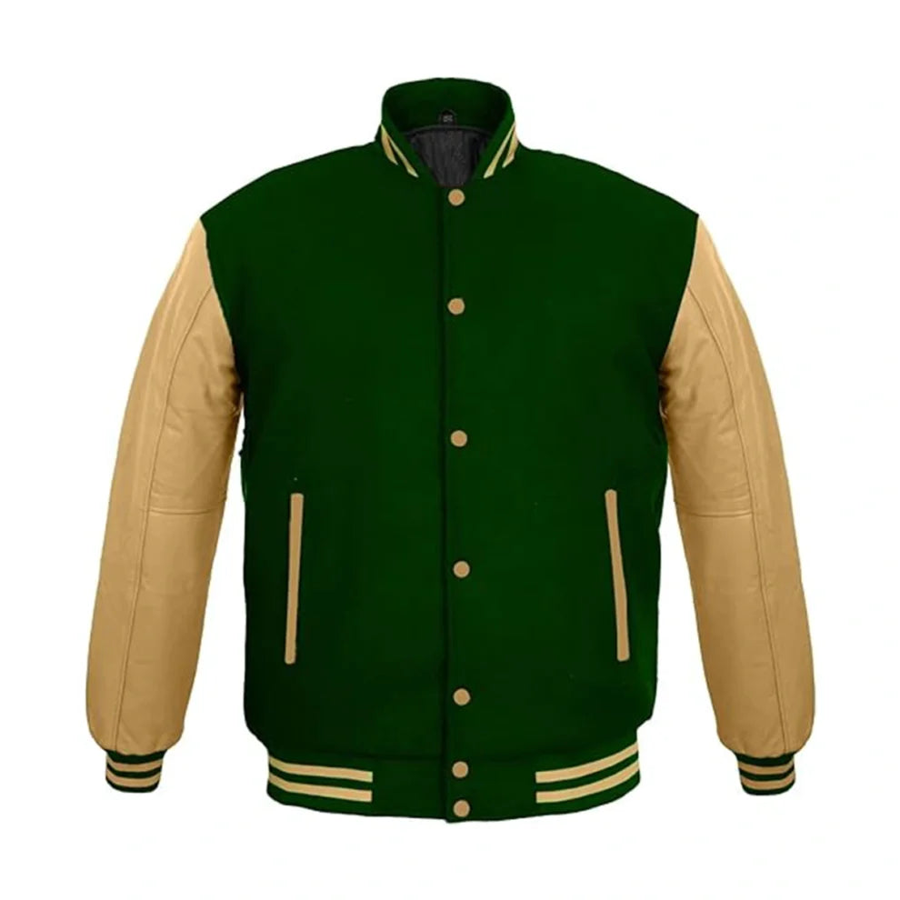 Green Rib Knitted Varsity Bomber Jacket