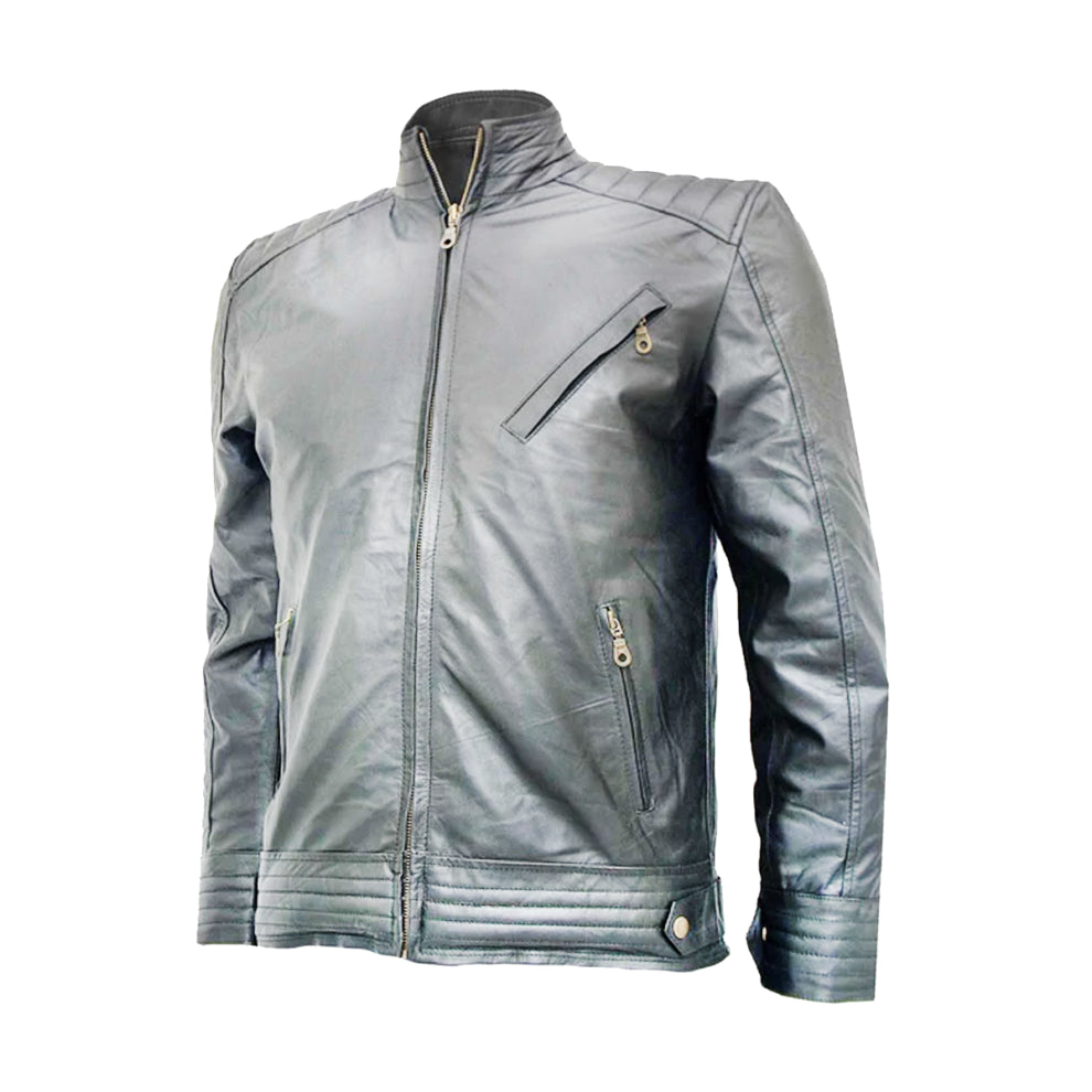 Grey Biker Leather Jacket