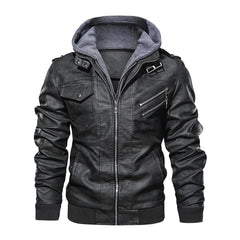 Grey Hood Bomber Style Leather Jacket