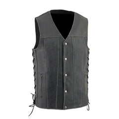 Grey Side Leces Real Leather Vest