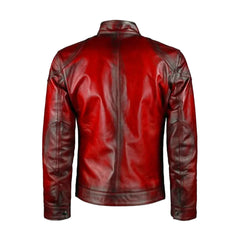 Red Biker Cafe Racer Genuine Leather Jacket