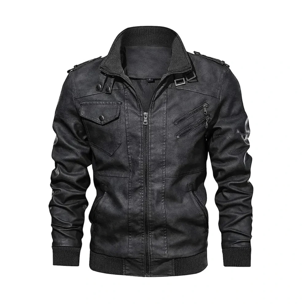 Black Real Leather Jacket with Removable Hood