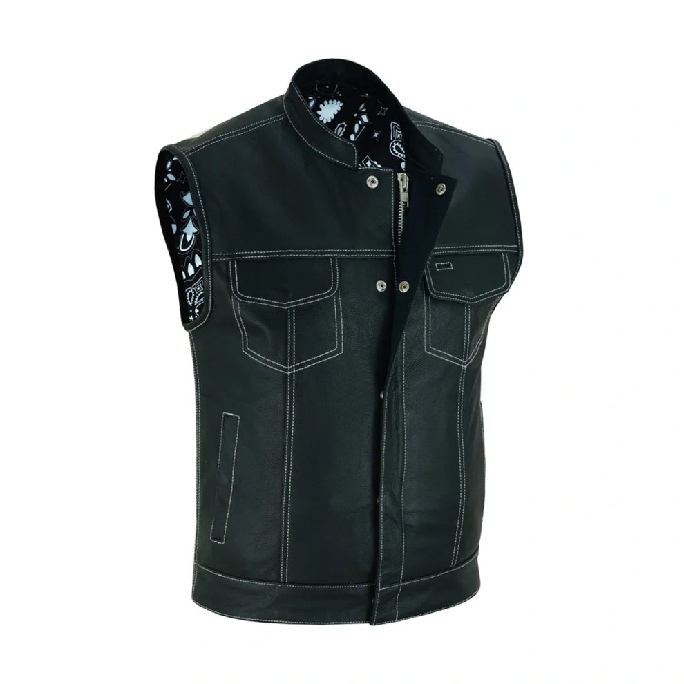 Biker Style Black Genuine Leather Vest