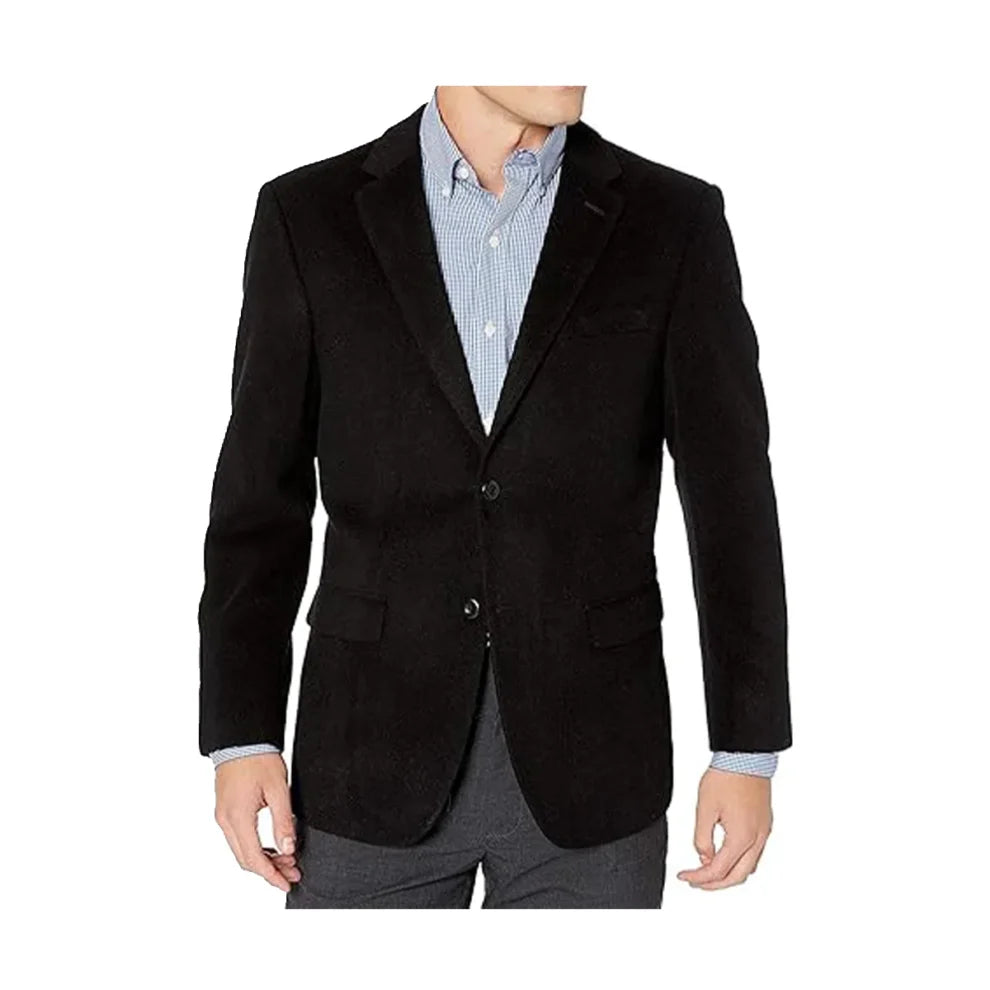 Two Button Suede Leather Black Blazer