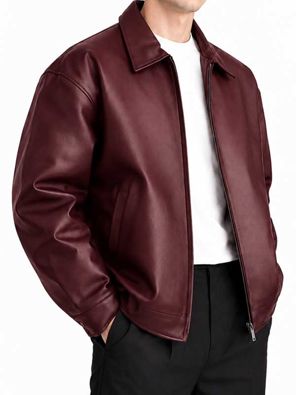 Men’s Oversized Burgundy Leather Jacket