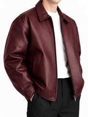 Men’s Oversized Burgundy Leather Jacket