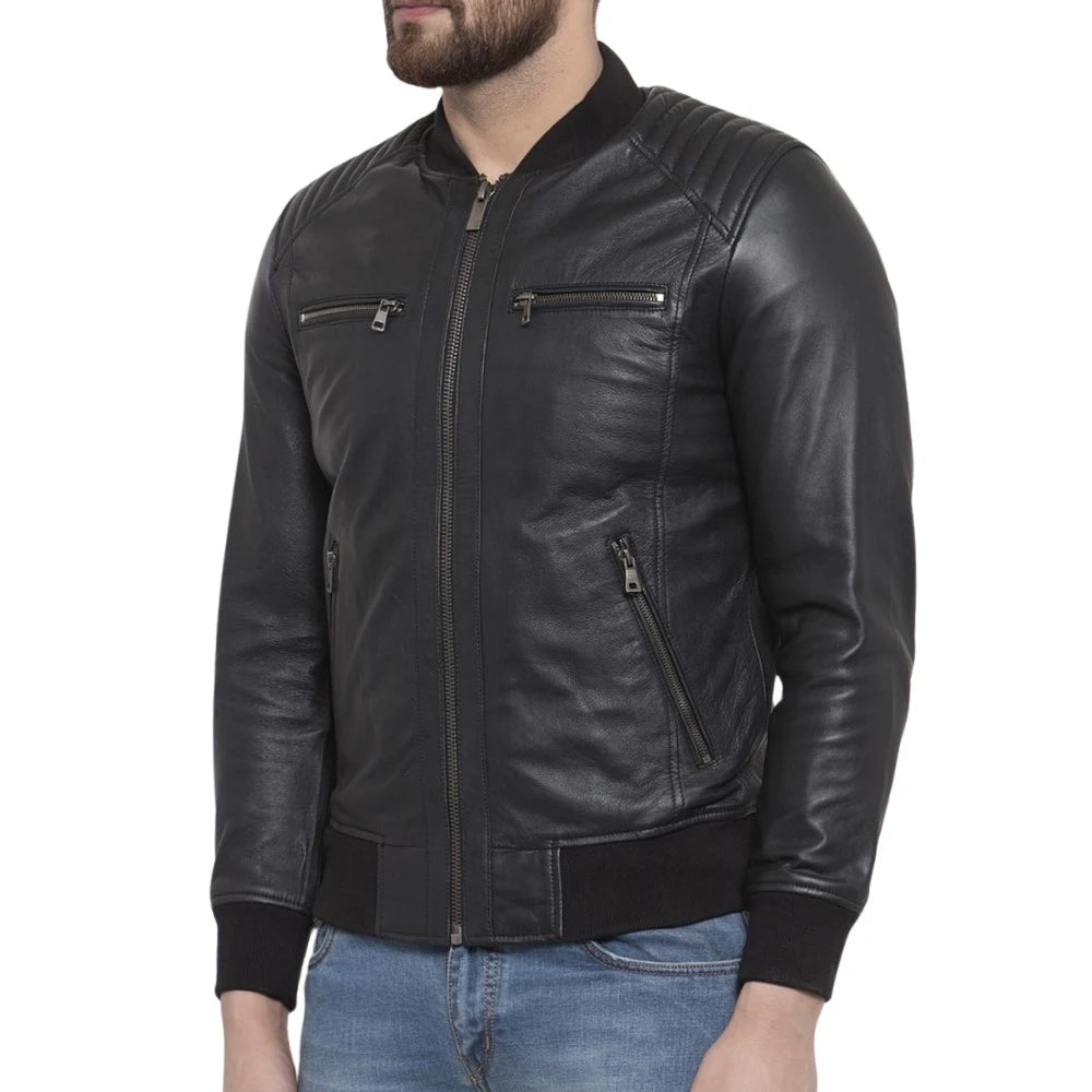 Lambskin Black Bomber Leather Jacket